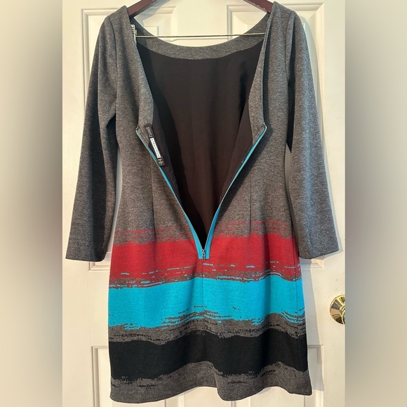 PLENTY by Tracy Reese Anthropologie Small Color Block Mini Sweater Dress Deep V - Picture 4 of 13